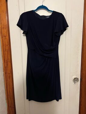 Chaps Navy Sheath Short Sleeve Dress